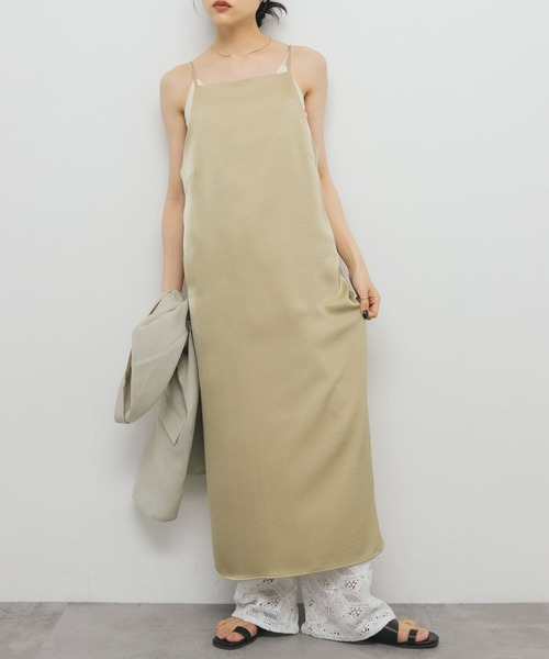 【美脚効果】サテンキャミワンピース♪シンプルでお出かけにも普段着に 美脚効果】サテンキャミワンピース♪シンプルでお出かけにも普段着に