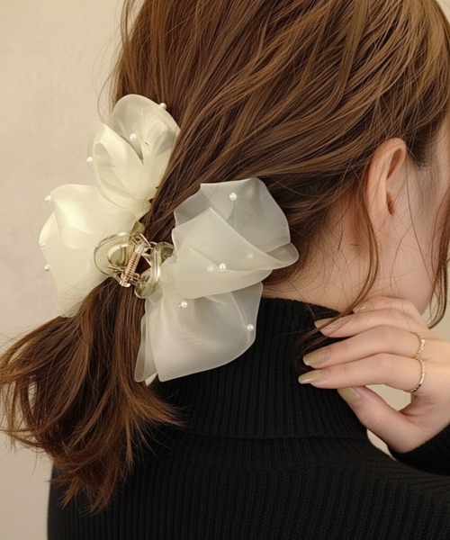 +❥❥厳選クリップコーナー115キラキラパール付ハートのバンズクリップ4.5cm Heartdance（ハートダンス） ヘアクリップ とばしパールフリルバンス