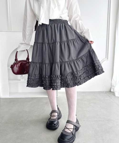 Loueme スカート 裾フリルティアードミディスカート : ZOZOTOWN Yahoo