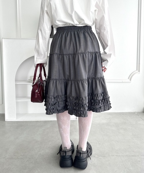 Loueme スカート 裾フリルティアードミディスカート : ZOZOTOWN Yahoo