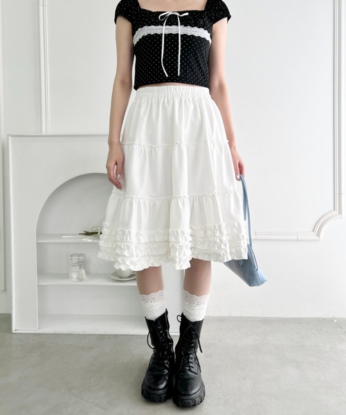 Loueme スカート 裾フリルティアードミディスカート : ZOZOTOWN Yahoo