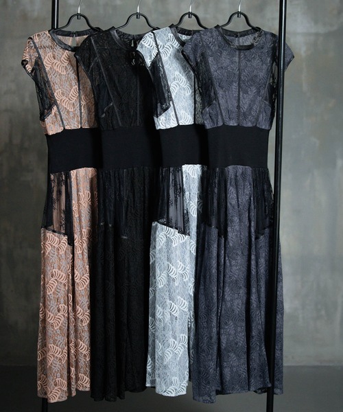 「DRESS PLUS」 半袖ワンピース L チャコールグレー レディース_画像3