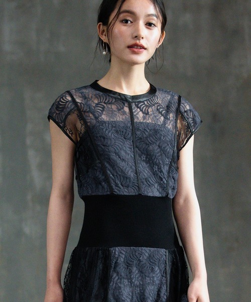 「DRESS PLUS」 半袖ワンピース L チャコールグレー レディース_画像4