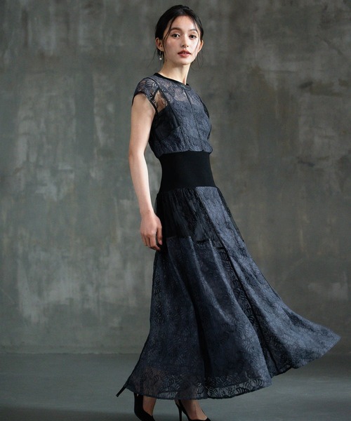 「DRESS PLUS」 半袖ワンピース L チャコールグレー レディース_画像5