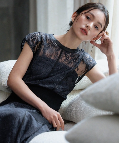 「DRESS PLUS」 半袖ワンピース L チャコールグレー レディース_画像7