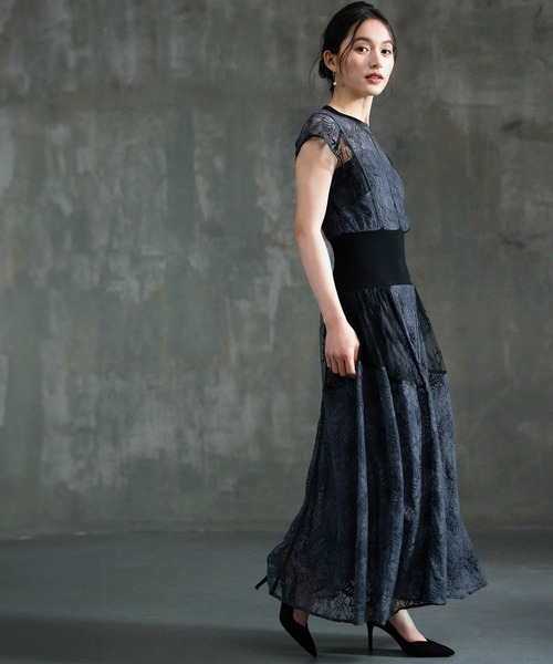 「DRESS PLUS」 半袖ワンピース L チャコールグレー レディース_画像9