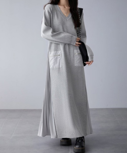 ワンピース Vネック×サイドプリーツロングワンピース : ZOZOTOWN Yahoo