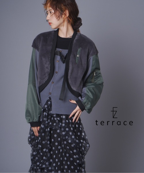 terrace ブルゾン アウター ファーボレロ異素材ブルゾン レディース