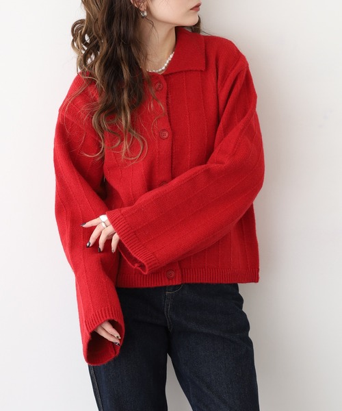 FOXEY 赤 ウール ダブル ニット ジャケット カーディガン N202 nofl】ウールニットポケット付きカーディガン（2022AW） 644002440