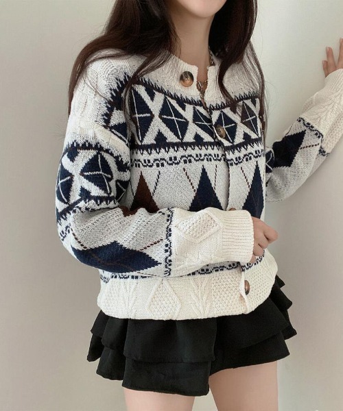 「NANEA」 ニットカーディガン フリー アイボリー レディース_画像3