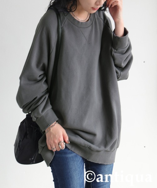 「antiqua」 「tree cafe」スウェットカットソー P ブラック レディース_画像6