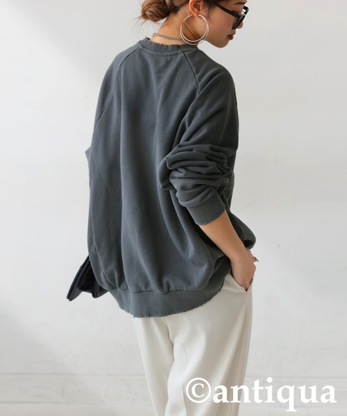 「antiqua」 「tree cafe」スウェットカットソー P ブラック レディース_画像7