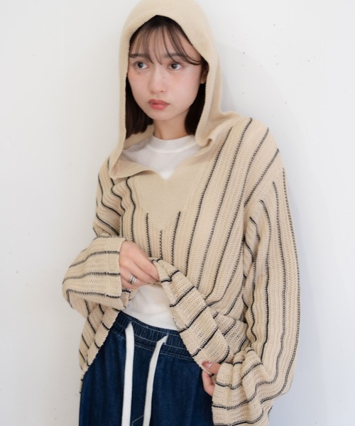 bashful base Oriental パーカー 「bbO」ストライプニットパーカー