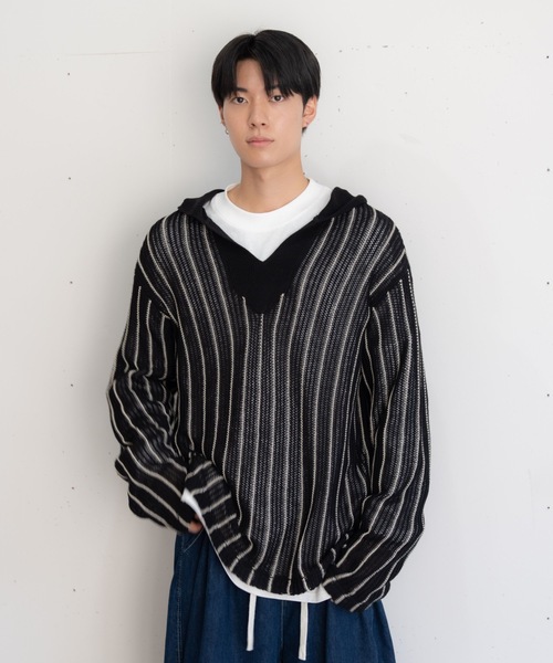 bashful base Oriental パーカー 「bbO」ストライプニットパーカー