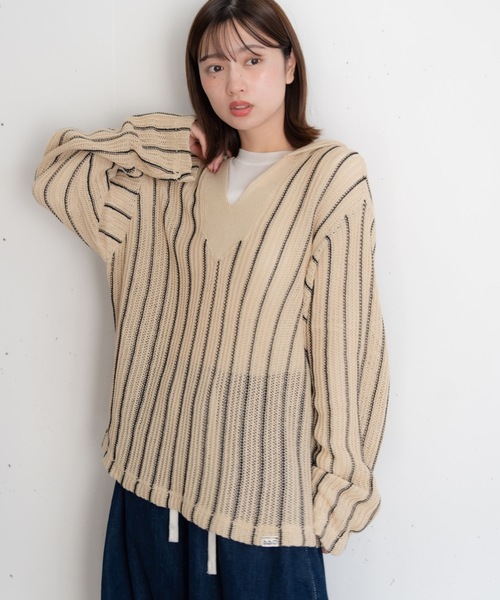bashful base Oriental パーカー 「bbO」ストライプニットパーカー