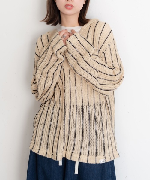 bashful base Oriental パーカー 「bbO」ストライプニットパーカー