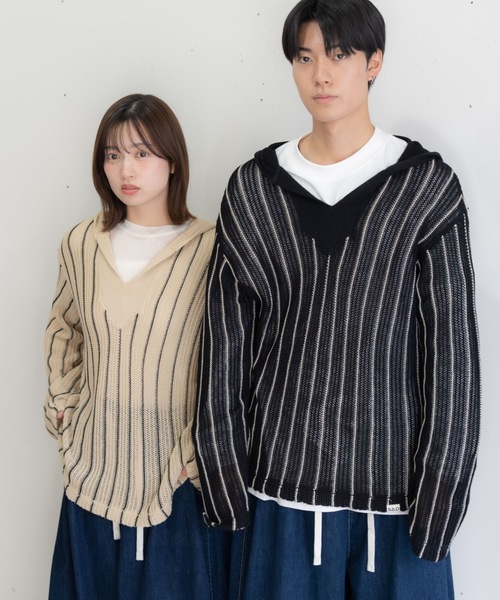 bashful base Oriental パーカー 「bbO」ストライプニットパーカー