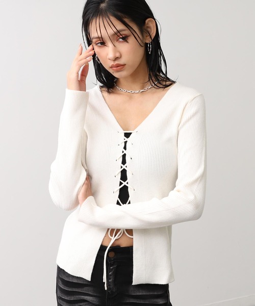 ANAP（アナップ） ニット セーター レースアップ リブニット トップス