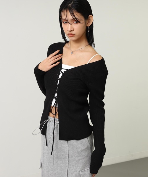 ANAP（アナップ） ニット セーター レースアップ リブニット トップス