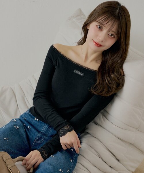 Chico（チコ） tシャツ カップ付きレースコンパクトトップス