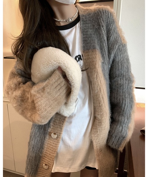 「LYEON」 ニットカーディガン FREE ブルー レディース_画像6