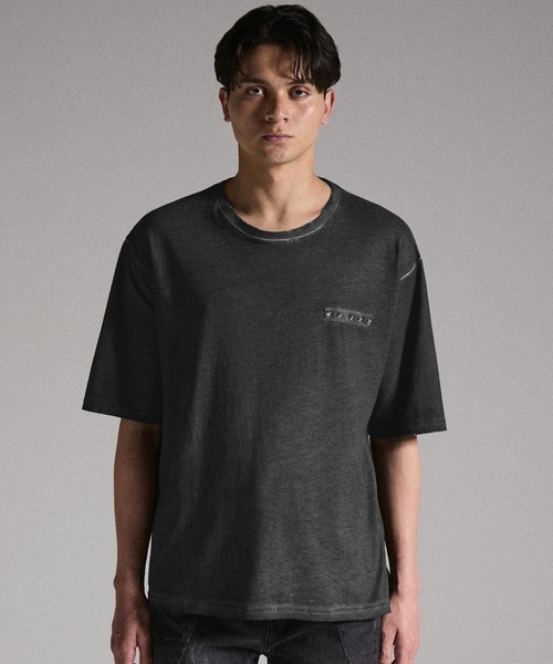 【GRANCY】　ミリタリースタッズデザインダメージTシャツ GRANCY tシャツ 「GRANCY」Military Studs Design Distressed T-shirt