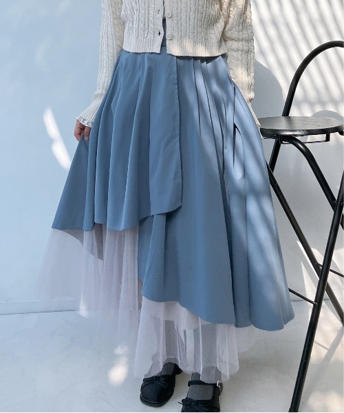 AS KNOW AS（アズノゥアズ） スカート チュール重ね配色フレアスカート