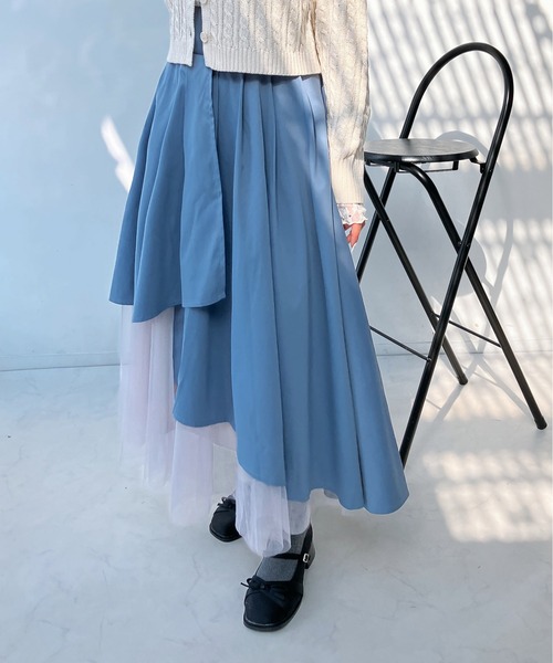 AS KNOW AS（アズノゥアズ） スカート チュール重ね配色フレアスカート