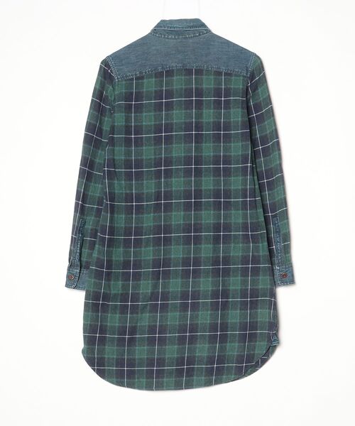 「GOHEMP」 チェック柄シャツワンピース - グリーン レディース_画像2