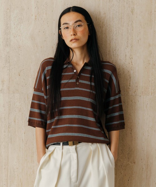 tシャツ MULCH BORDER KNIT POLO/マルチバーダーニットポロ レディースの画像