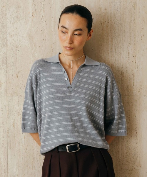 tシャツ MULCH BORDER KNIT POLO/マルチバーダーニットポロ レディースの画像