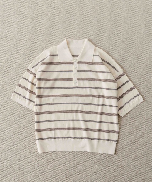 tシャツ MULCH BORDER KNIT POLO/マルチバーダーニットポロ レディースの画像