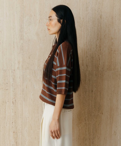 tシャツ MULCH BORDER KNIT POLO/マルチバーダーニットポロ レディースの画像