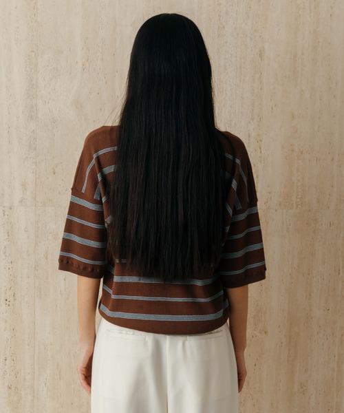 tシャツ MULCH BORDER KNIT POLO/マルチバーダーニットポロ レディースの画像