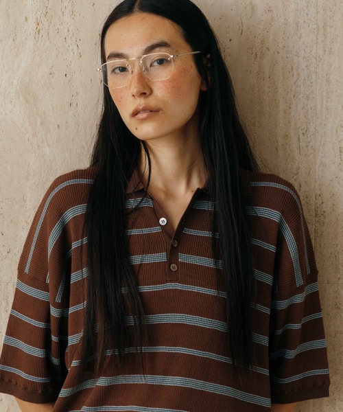 tシャツ MULCH BORDER KNIT POLO/マルチバーダーニットポロ レディースの画像