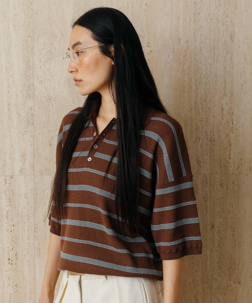 tシャツ MULCH BORDER KNIT POLO/マルチバーダーニットポロ レディースの画像