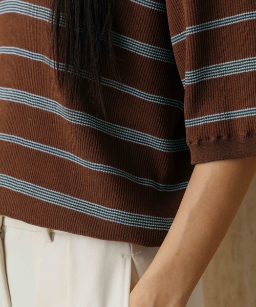 tシャツ MULCH BORDER KNIT POLO/マルチバーダーニットポロ レディースの画像