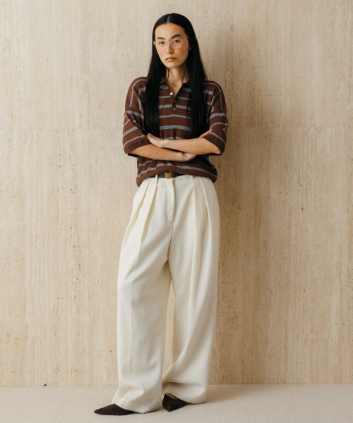 tシャツ MULCH BORDER KNIT POLO/マルチバーダーニットポロ レディースの画像