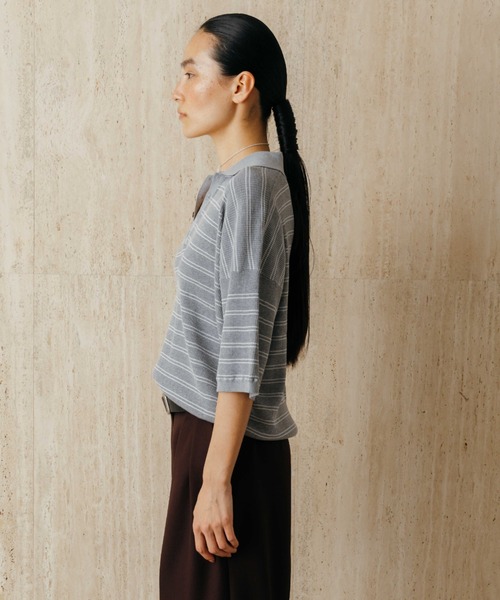 tシャツ MULCH BORDER KNIT POLO/マルチバーダーニットポロ レディースの画像