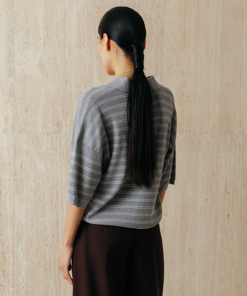 tシャツ MULCH BORDER KNIT POLO/マルチバーダーニットポロ レディースの画像