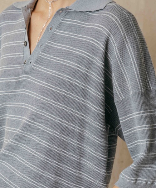 tシャツ MULCH BORDER KNIT POLO/マルチバーダーニットポロ レディースの画像
