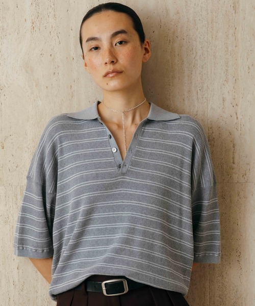 tシャツ MULCH BORDER KNIT POLO/マルチバーダーニットポロ レディースの画像