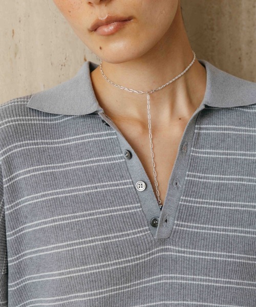 tシャツ MULCH BORDER KNIT POLO/マルチバーダーニットポロ レディースの画像
