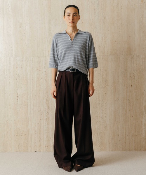 tシャツ MULCH BORDER KNIT POLO/マルチバーダーニットポロ レディースの画像