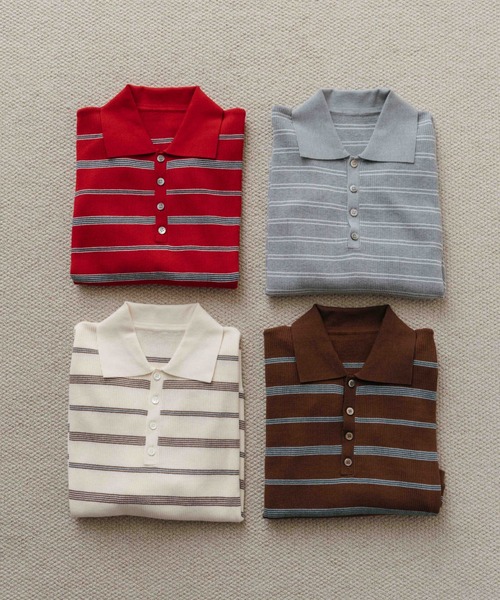 tシャツ MULCH BORDER KNIT POLO/マルチバーダーニットポロ レディースの画像