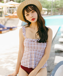 Dita 水着 モノキニ風チェックビスチェトップスビキニセット水着