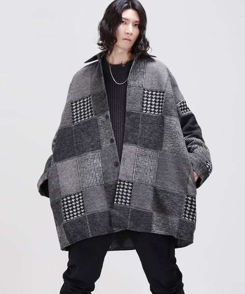 ジャケット カバーオール チェック柄厚手ウールシャツジャケット ジャケット カバーオール チェック柄厚手ウールシャツジャケット