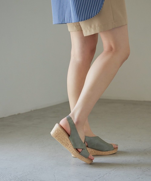 Fashion Letter サンダル バックゴムベルトウェッジサンダル