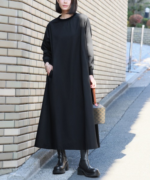 ELFRANK ワンピース コットンAラインロング丈ワンピース
