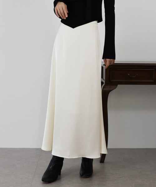 BLUEEAST スカート 丈が選べるマーメイドサテンロングスカート